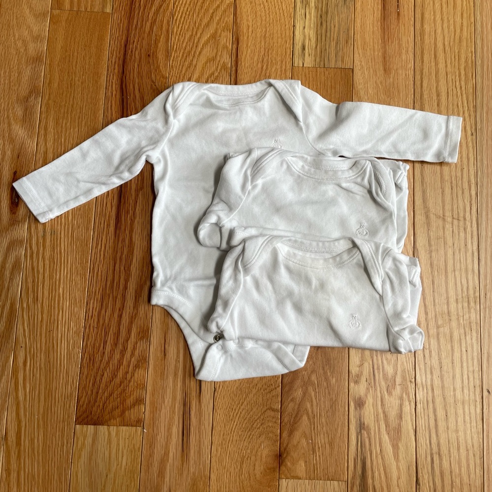 Three 3-6 month long-sleeved white Gap onesies